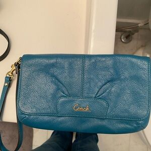 Coach Blue Textured Leather Clutch Wristlet